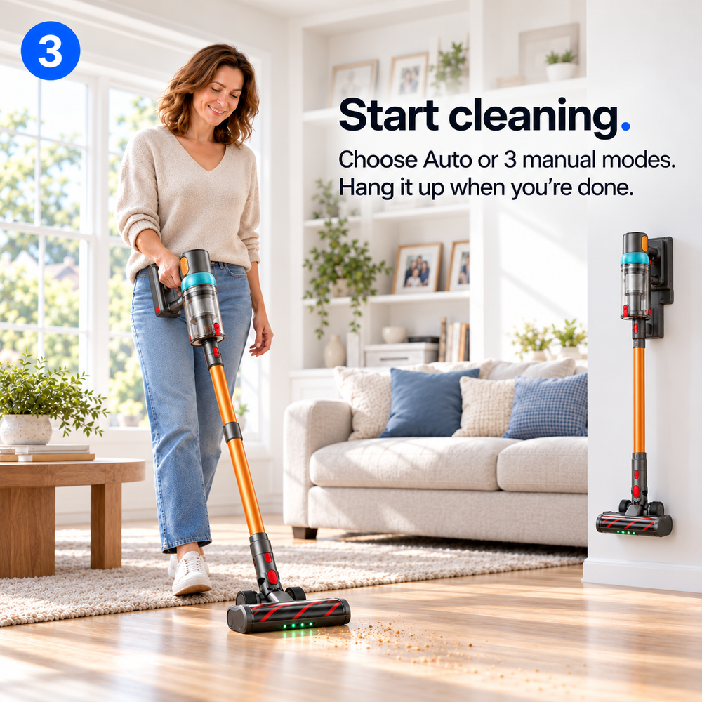 Step 3: Pick a power level and start cleaning